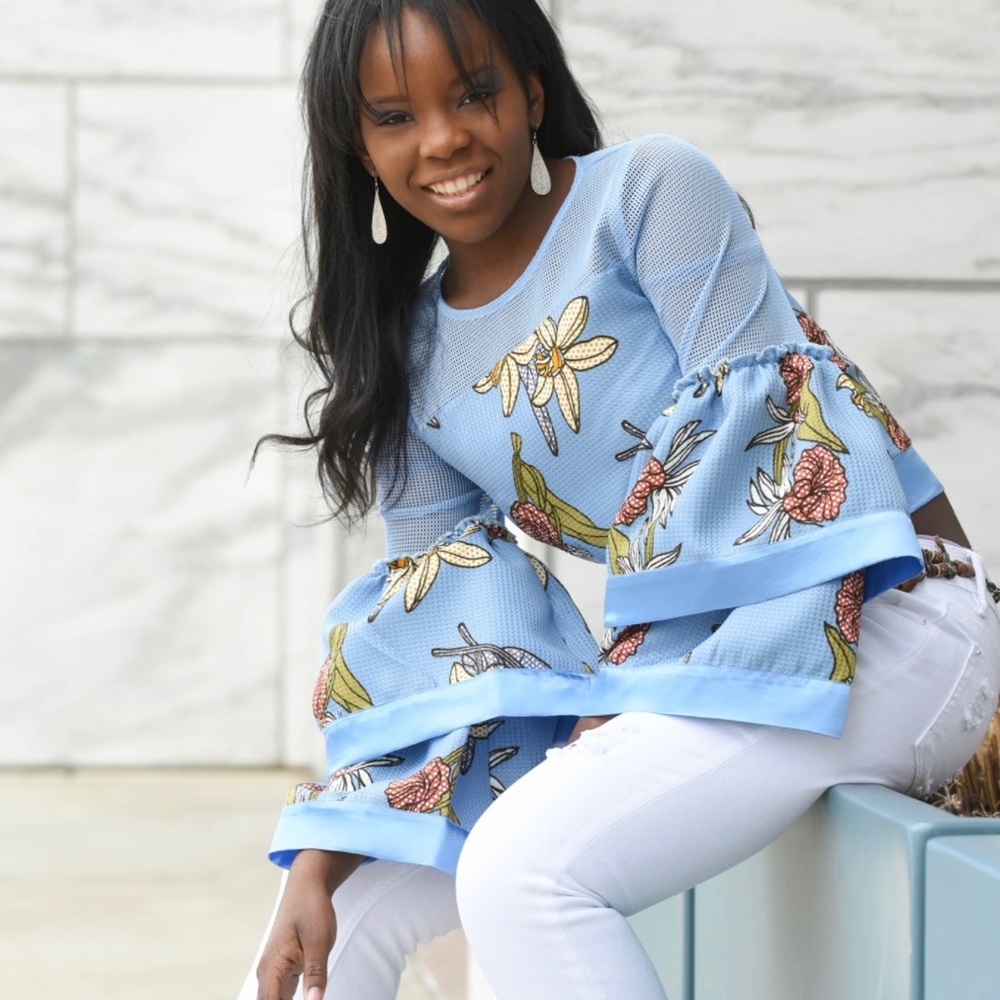 Blue bell sleeve top